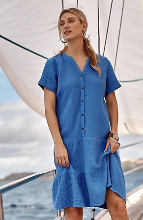 Image for Cotton-Gauze Tiered Dress