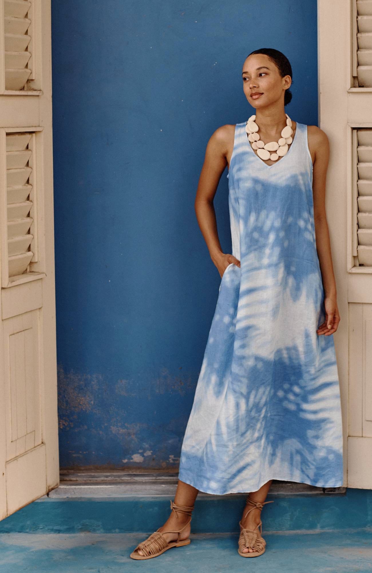 Jjill J.jill Linen A-line Maxi Dress In Breeze Abstract Palm Leaf | ModeSens