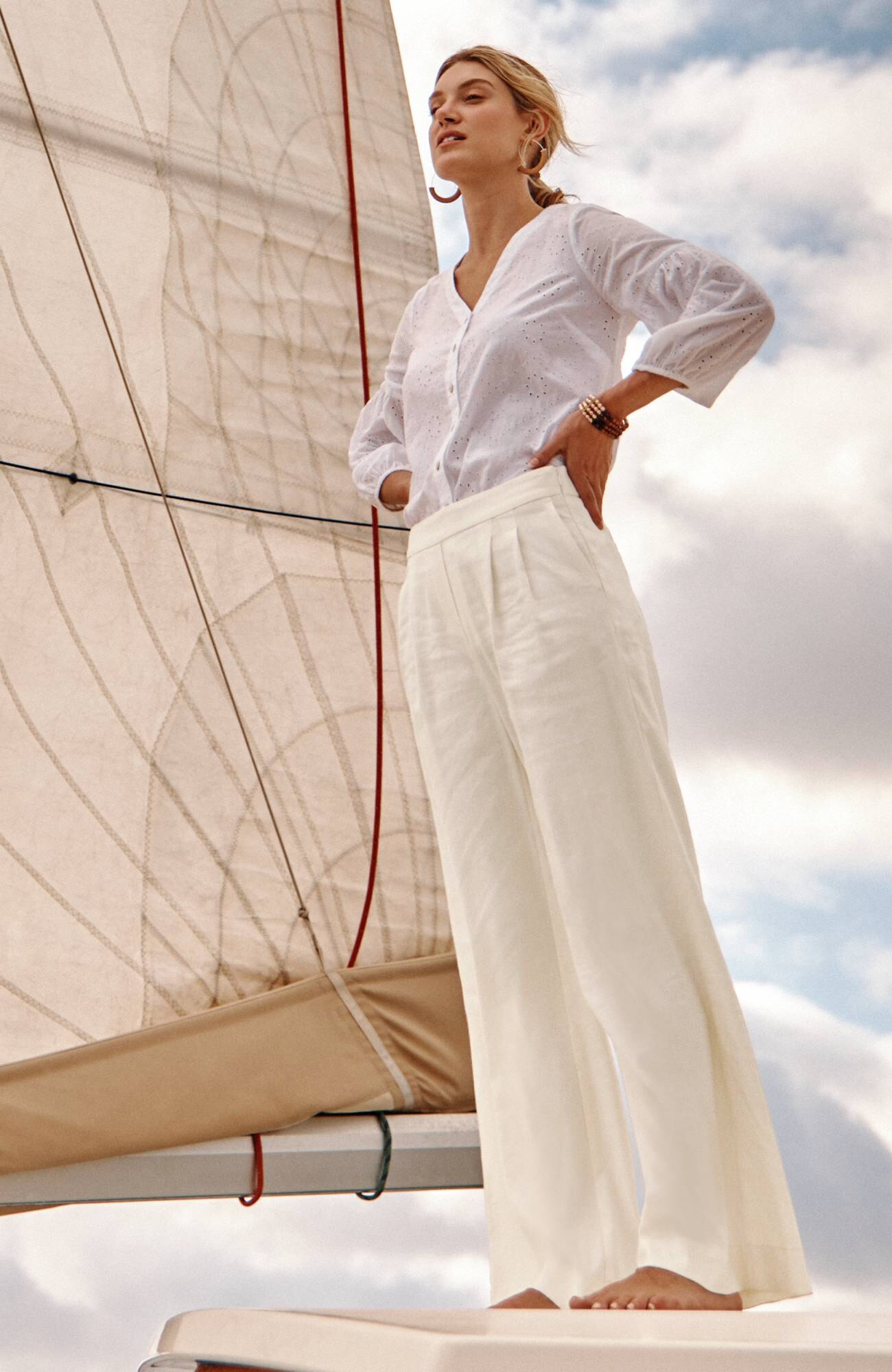 Linen-Stretch Full-Leg Pants