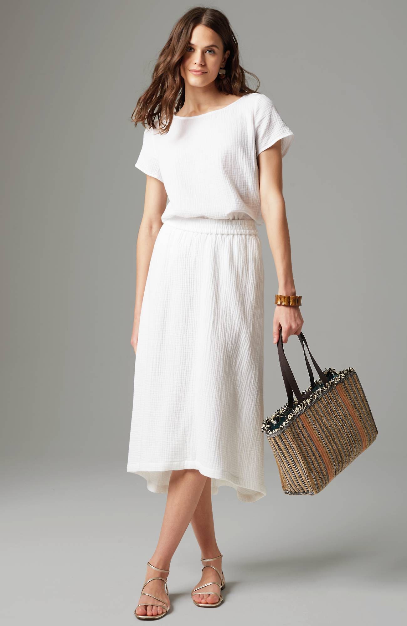 Jjill J.jill Cotton-gauze High-low Skirt In White