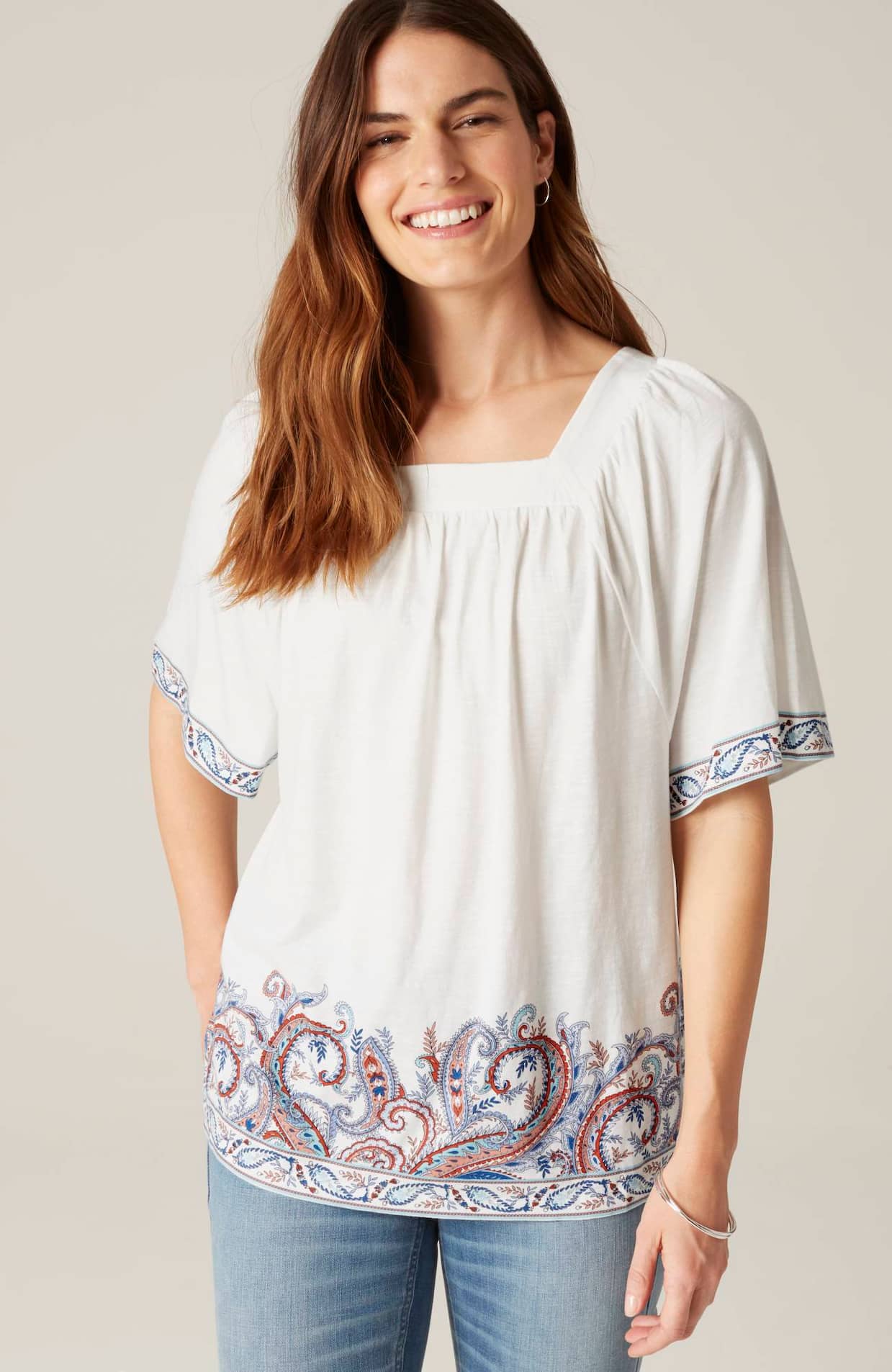 Lucky Brand Embroidered Square Neck Top • Prices »