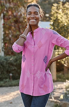 Image for Embroidered Button-Front Tunic