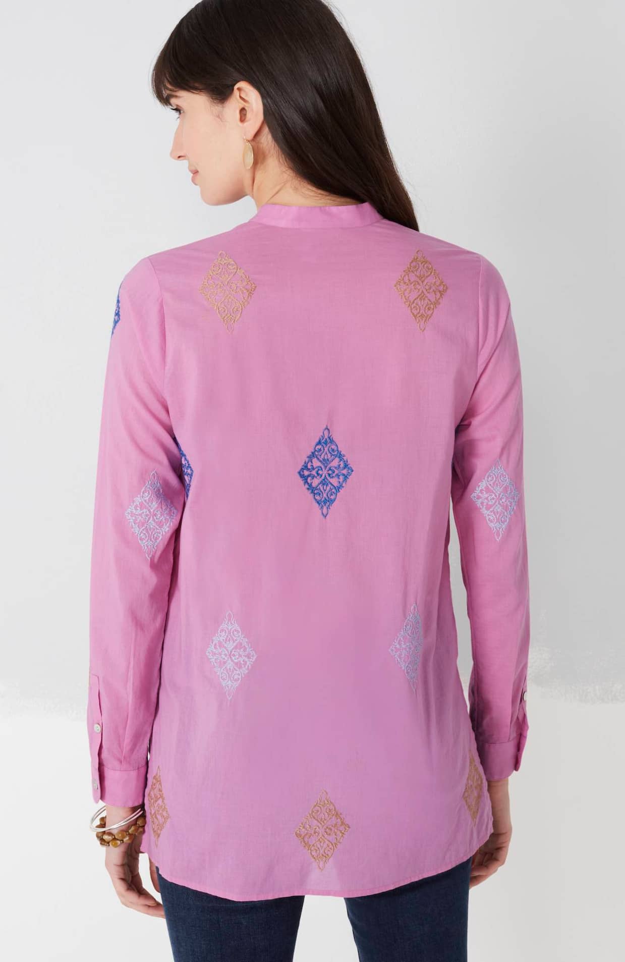 Embroidered Button-Front Tunic