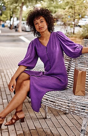 Image for Seamed Button-Front Midi Dress