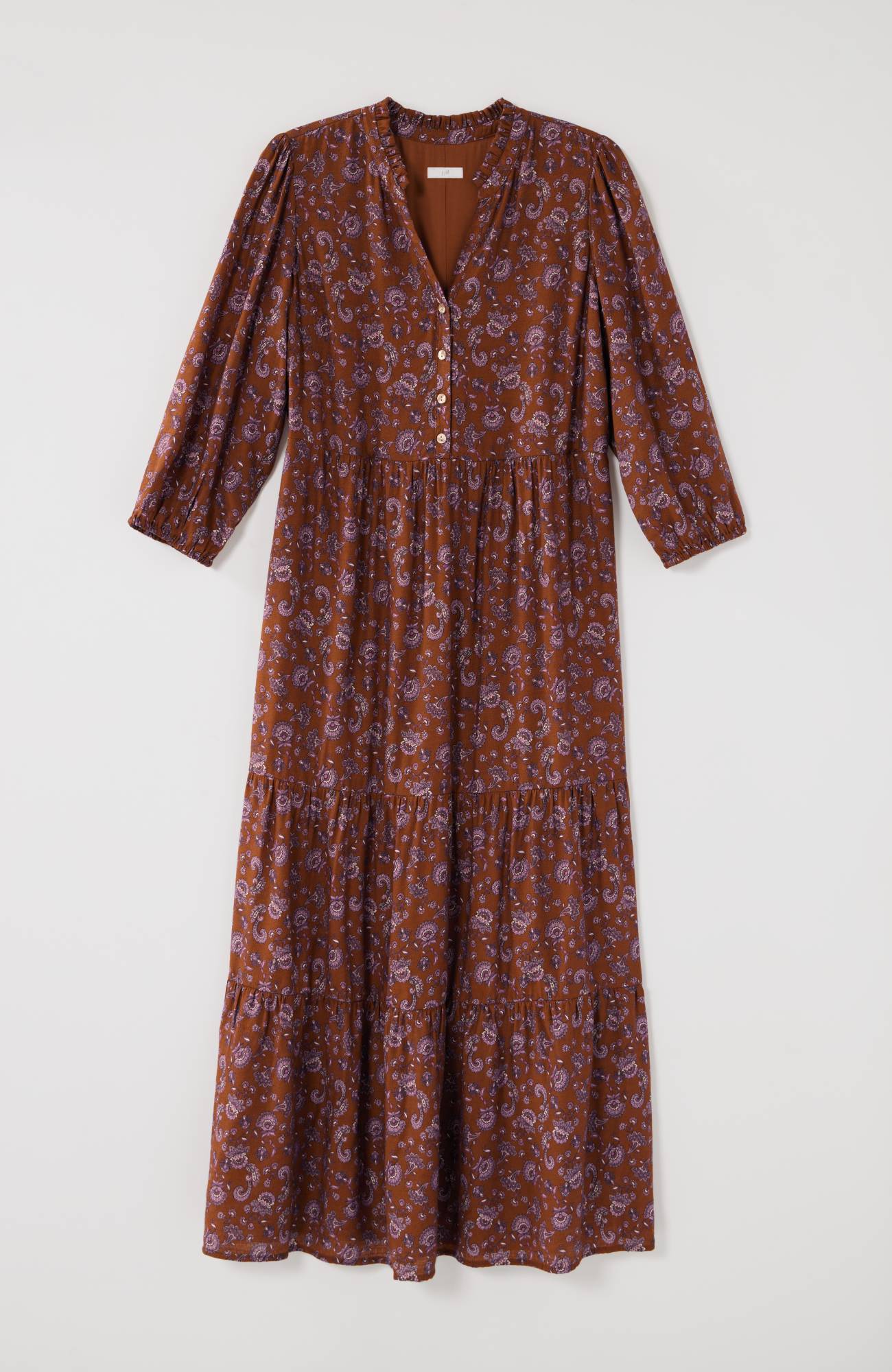 Ruffled-Neckline Tiered Maxi Dress