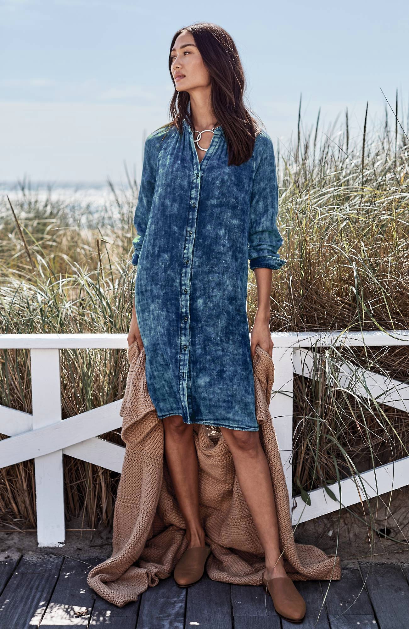 Jjill J.jill Pure Jill Double-cloth Indigo Shirtdress In Oak Bluff Wash