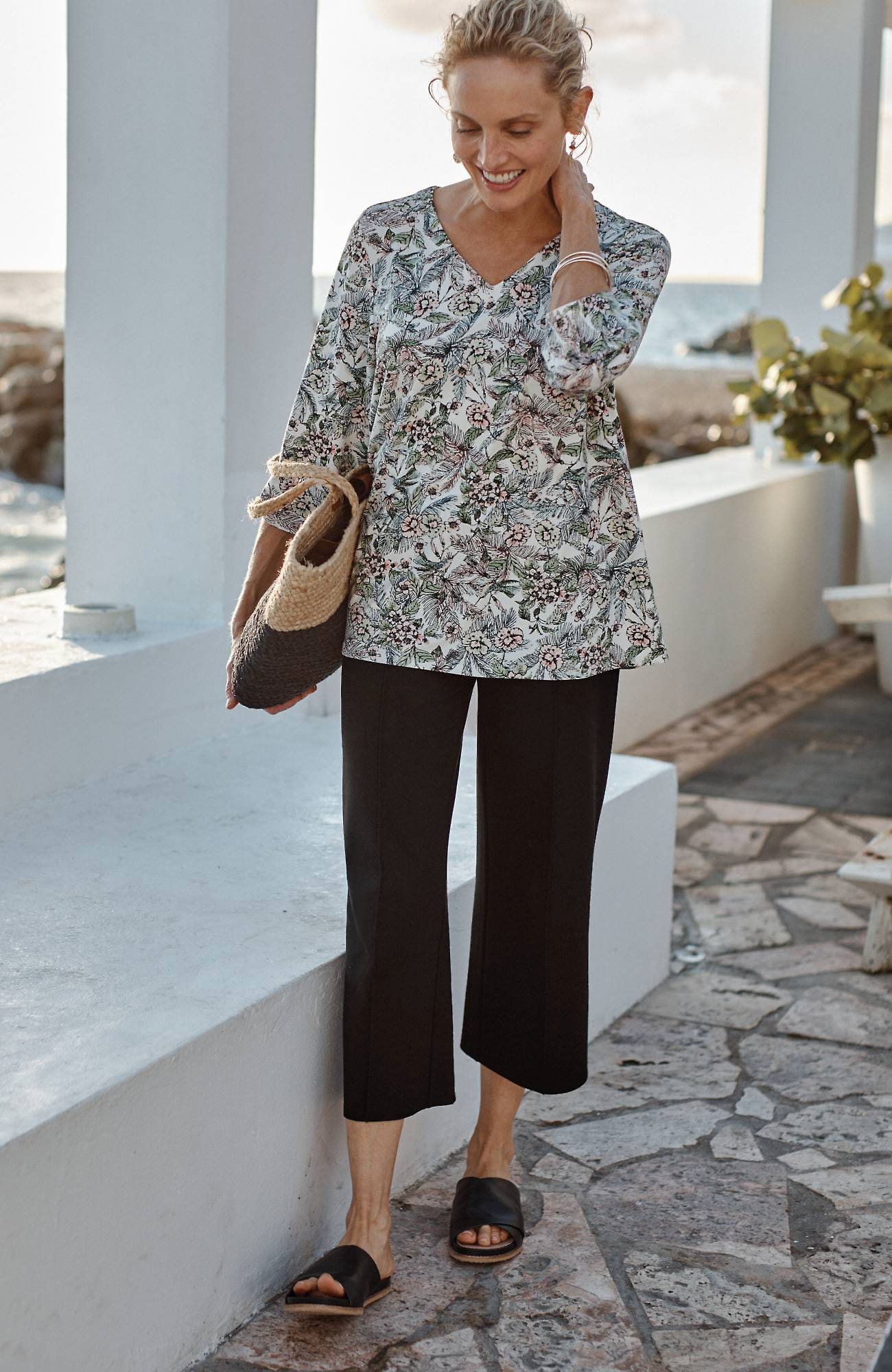 Jjill J.jill Wearever Double-face Jersey Pintucked Crops In Black