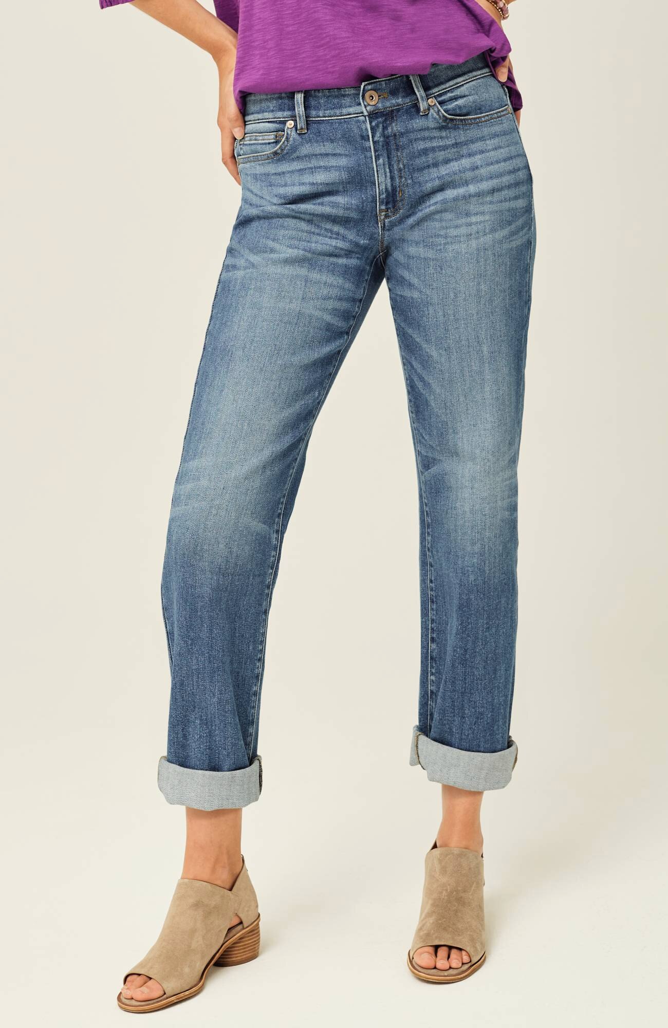 Women's Signature Organic Denim Boyfriend Jeans, Low-Rise