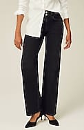 high-rise creased-front full-leg jeans