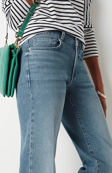 high-rise creased-front full-leg jeans