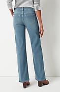 high-rise creased-front full-leg jeans