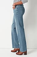 high-rise creased-front full-leg jeans