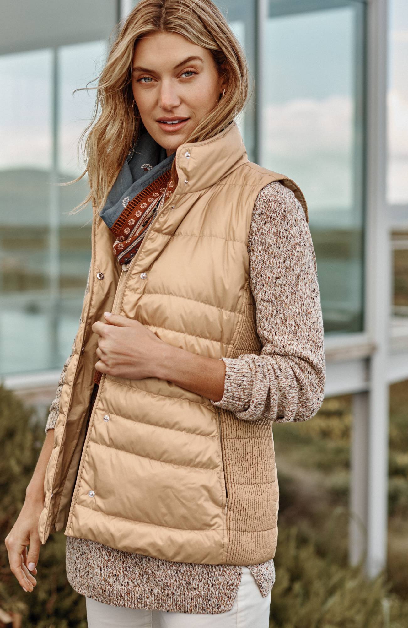 Quilted & Smocked Down Puffer Vest
