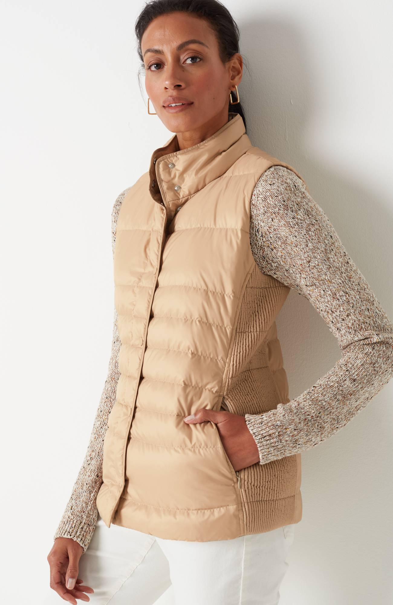 Anthropologie dress, J.Jill vest, Puffer outlet jacket