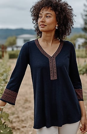 Image for Geometrically Embroidered V-Neck Tunic