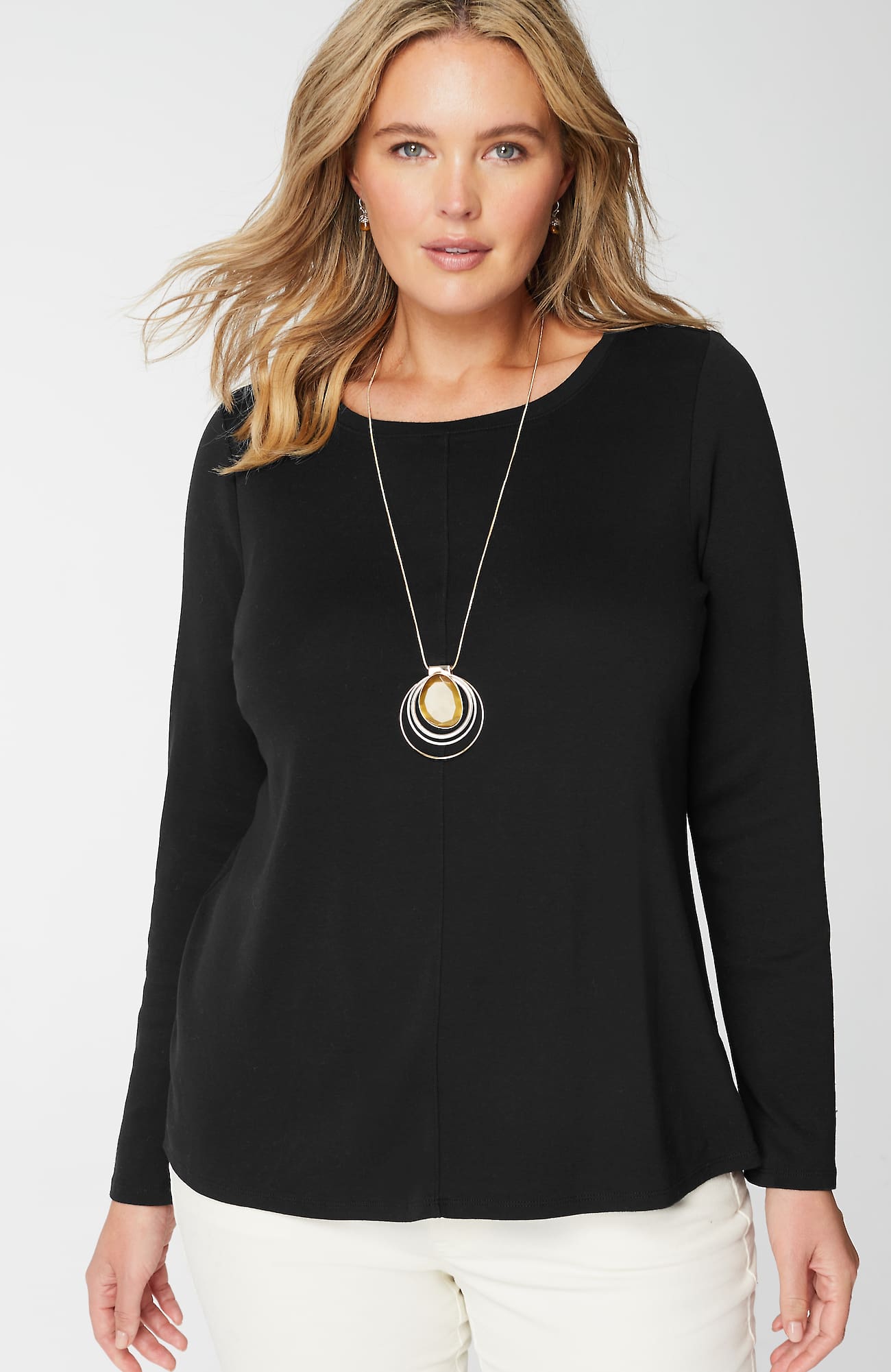 Jjill J.jill Long-sleeve Pima Crew-neck Tee In Black