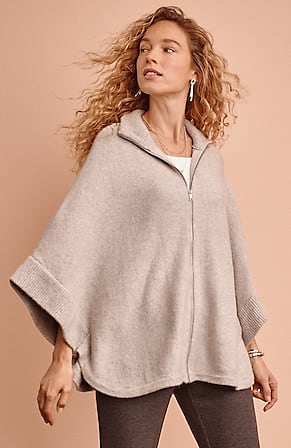 Image for Jacquard-Knit Zip-Up Poncho