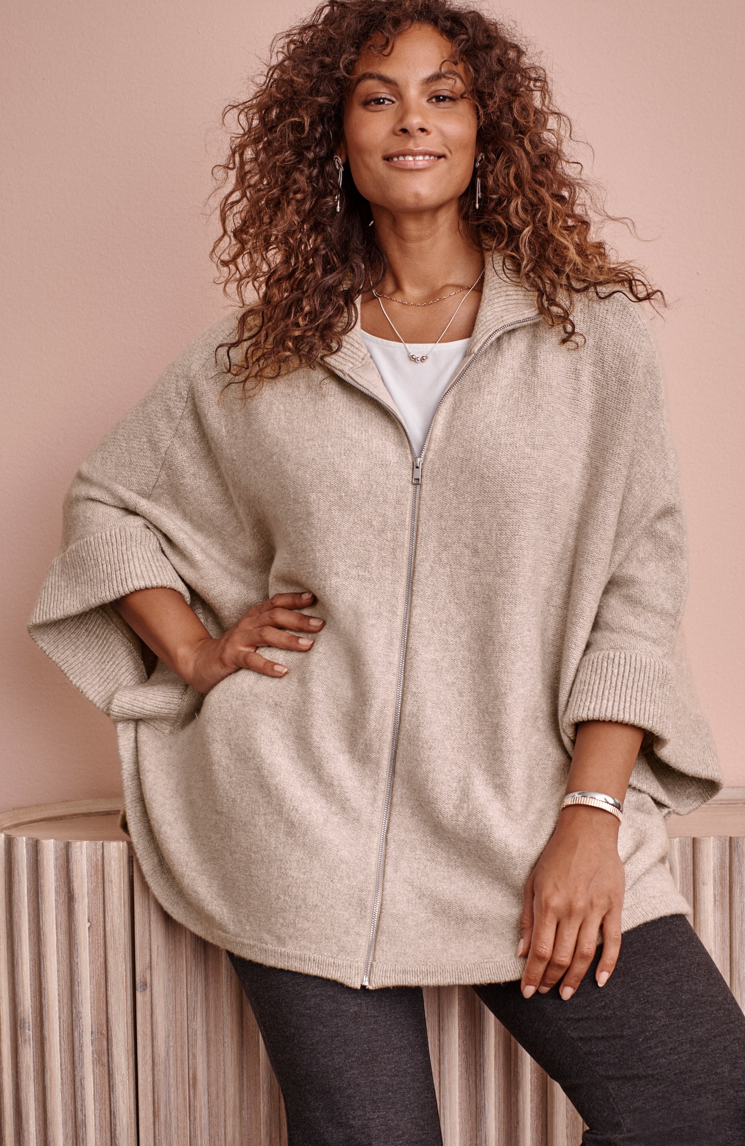 JACQUARD-KNIT ZIP-UP PONCHO | JJill