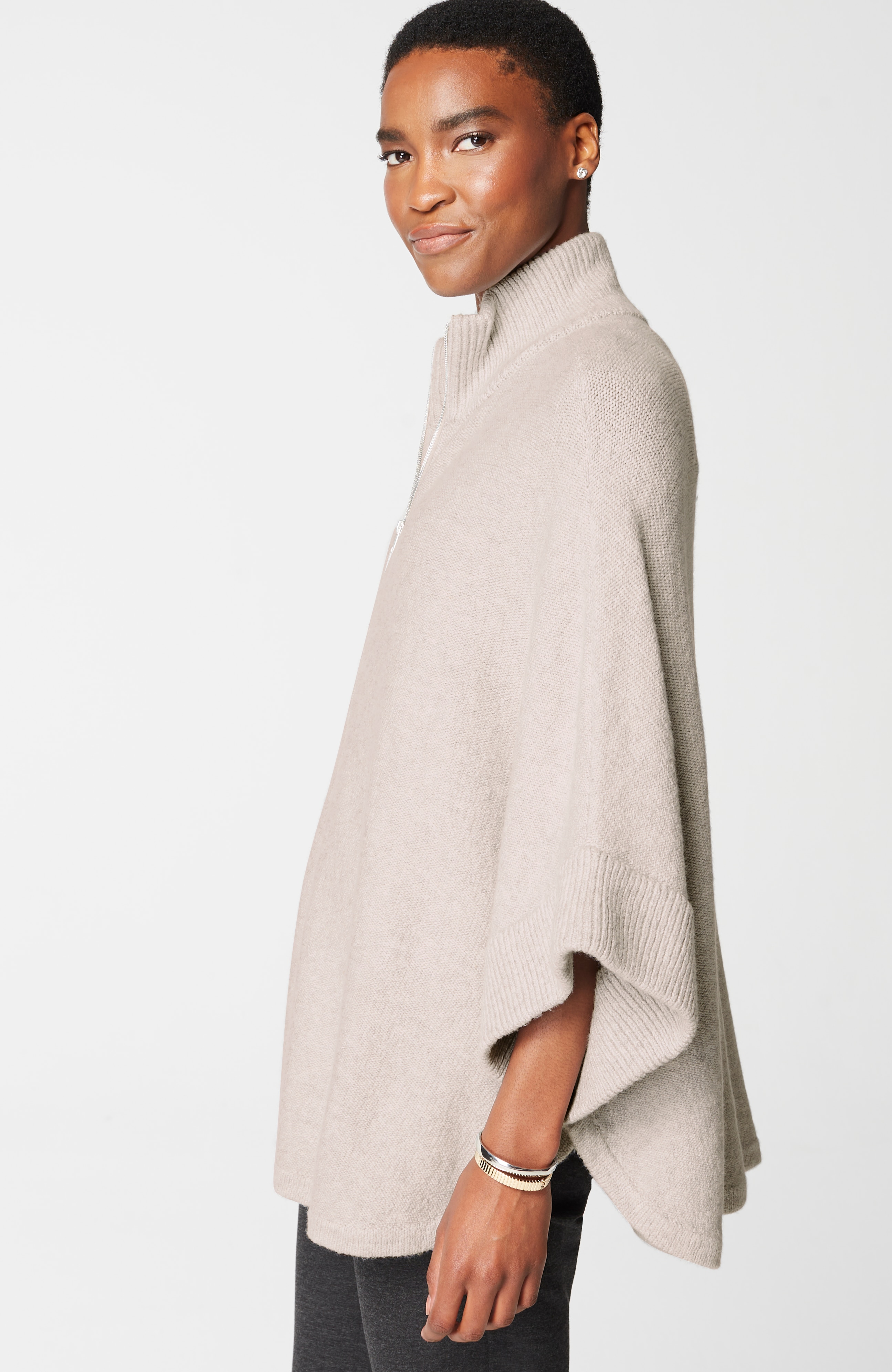JACQUARD-KNIT ZIP-UP PONCHO | JJill