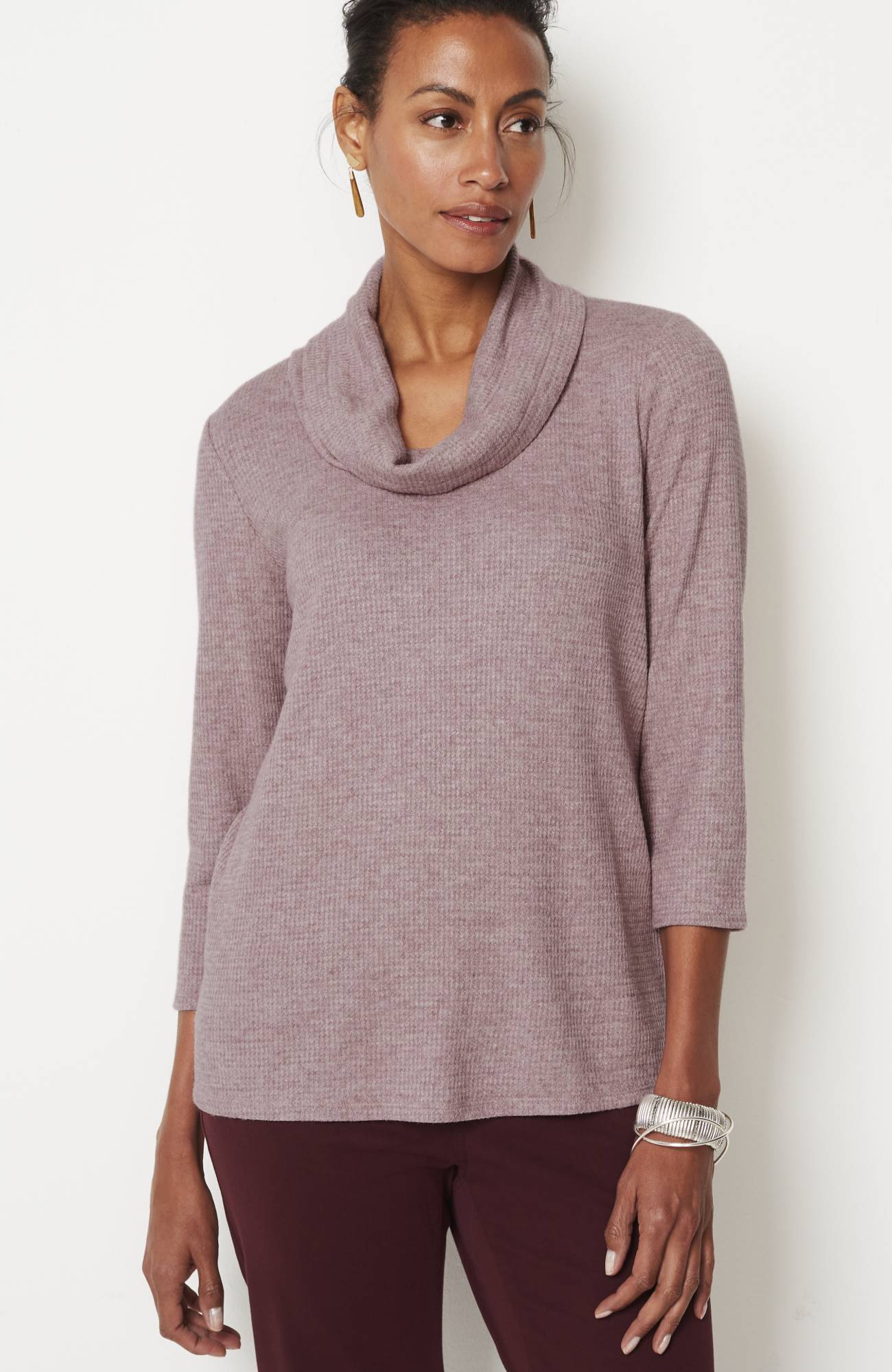 Wearever Waffle-Textured Cowl-Neck Top