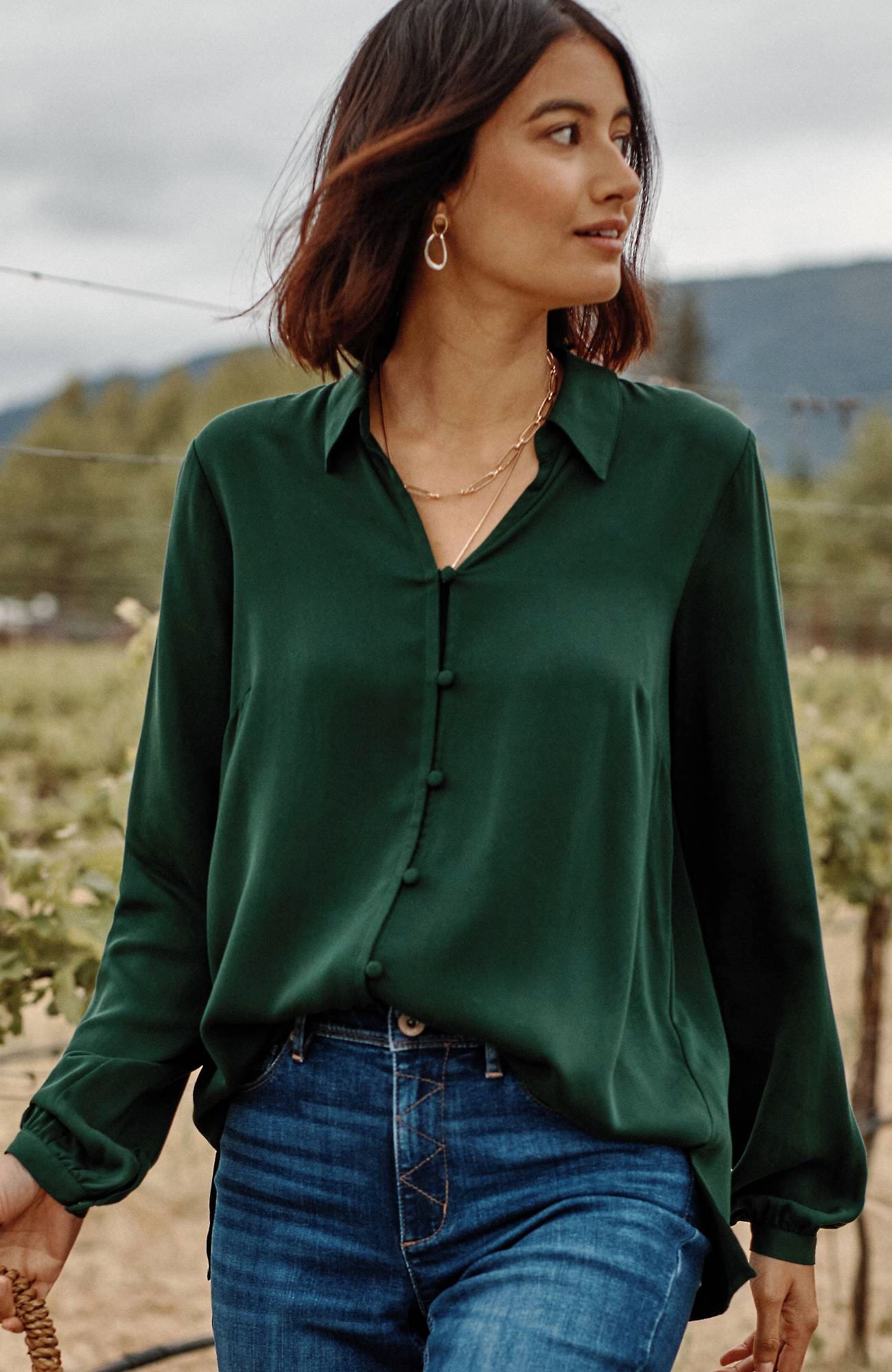 Jjill J.jill Soft Luxe Button-front Shirt In Evergreen