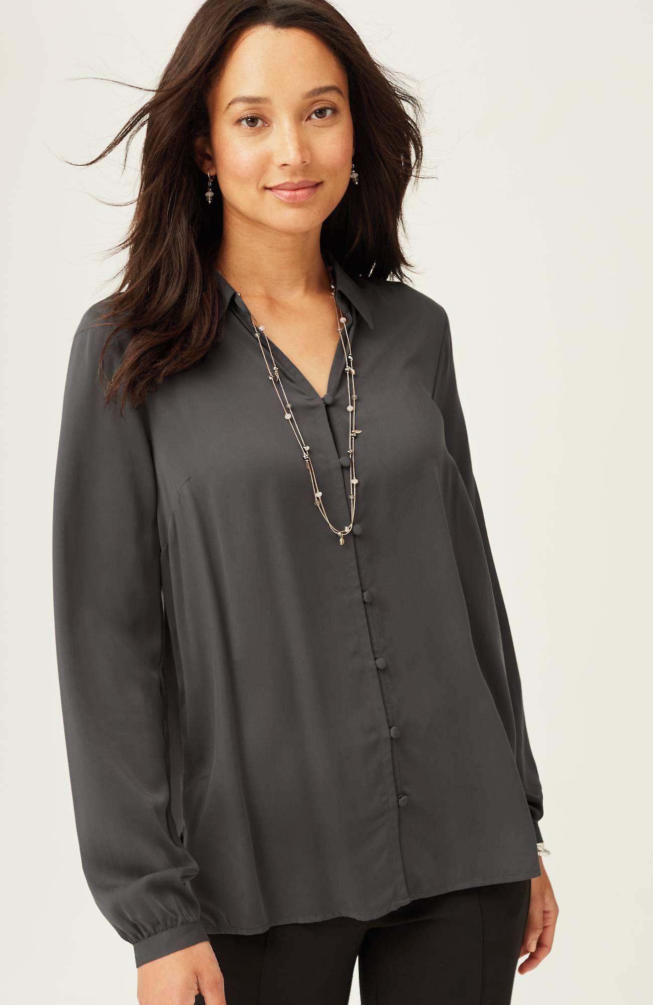 Jjill J.jill Soft Luxe Button-front Shirt In Black Pearl