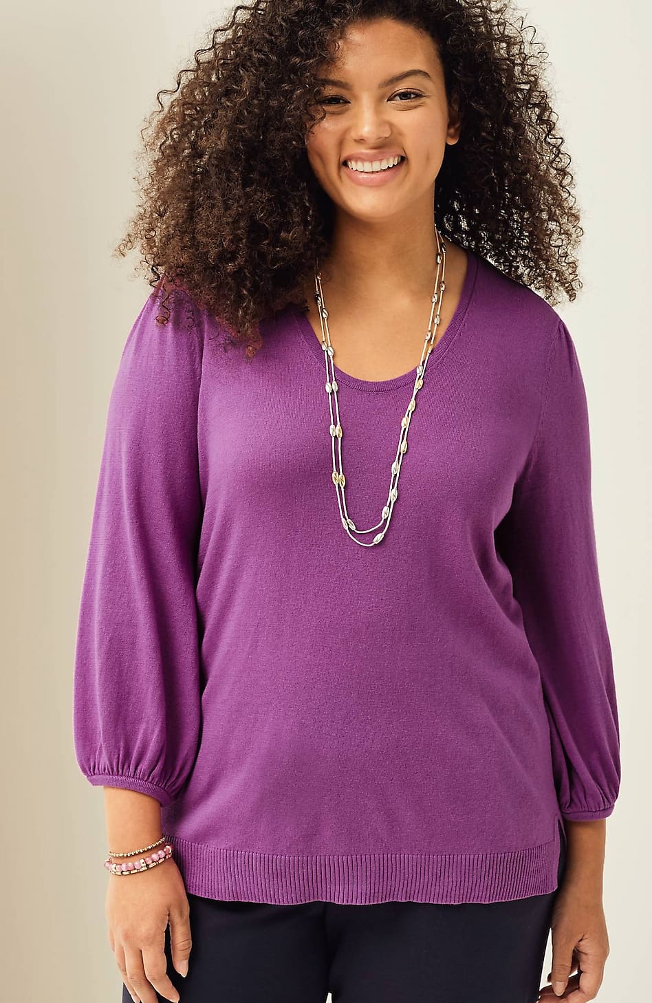 텺J. Jill purple silk blend sweater pullover Woman's Size petite medium Lace