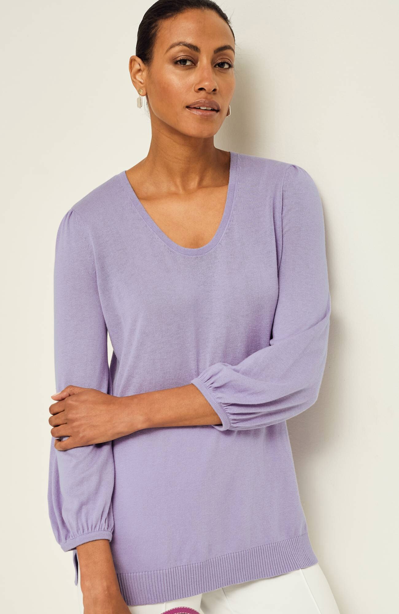 J. Jill Wearever Silk-Blend Blouson-Sleeve Sweater