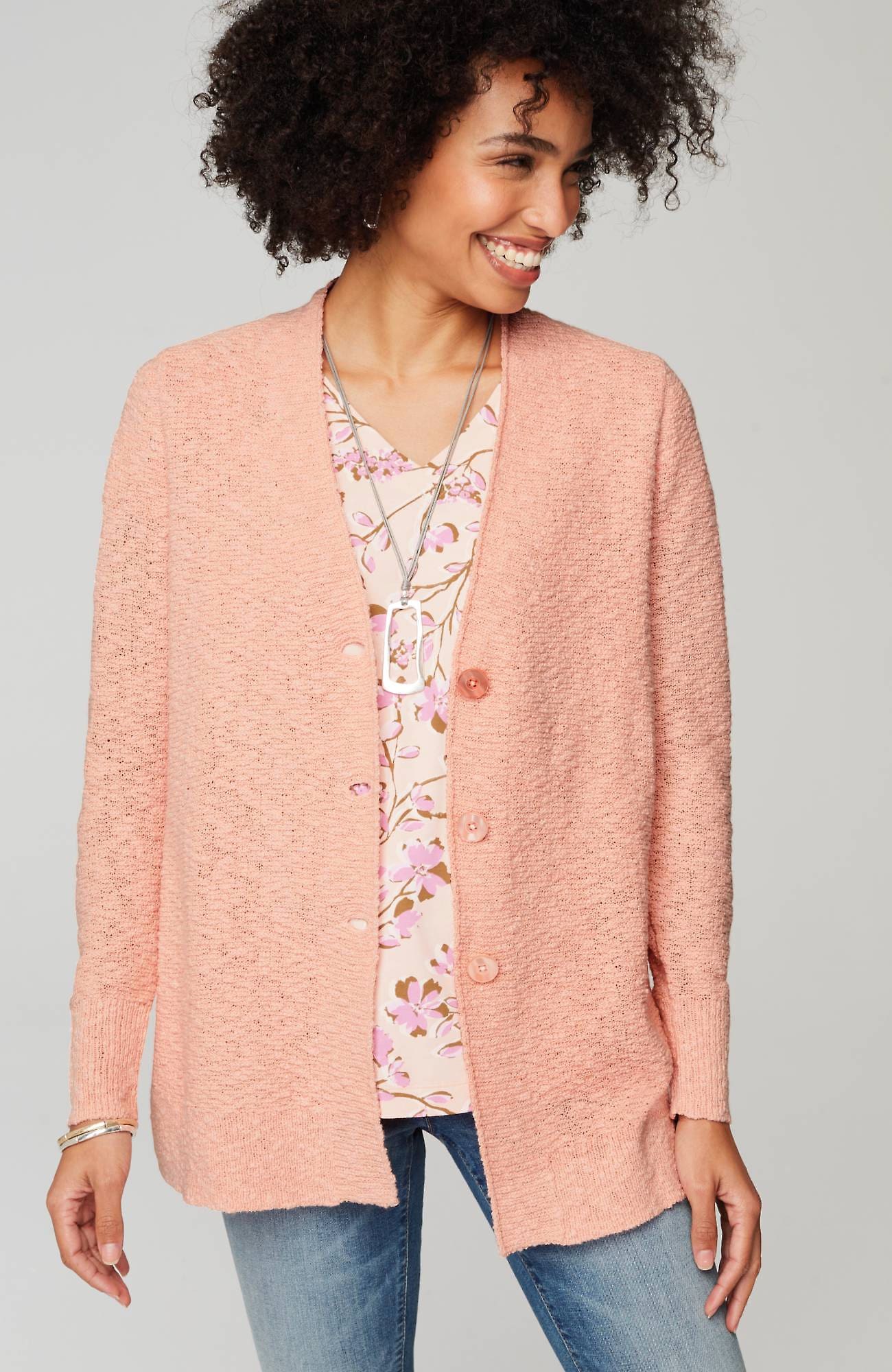 Jjill J.jill Slub-textured Button-front Cardi In Pink Macaroon