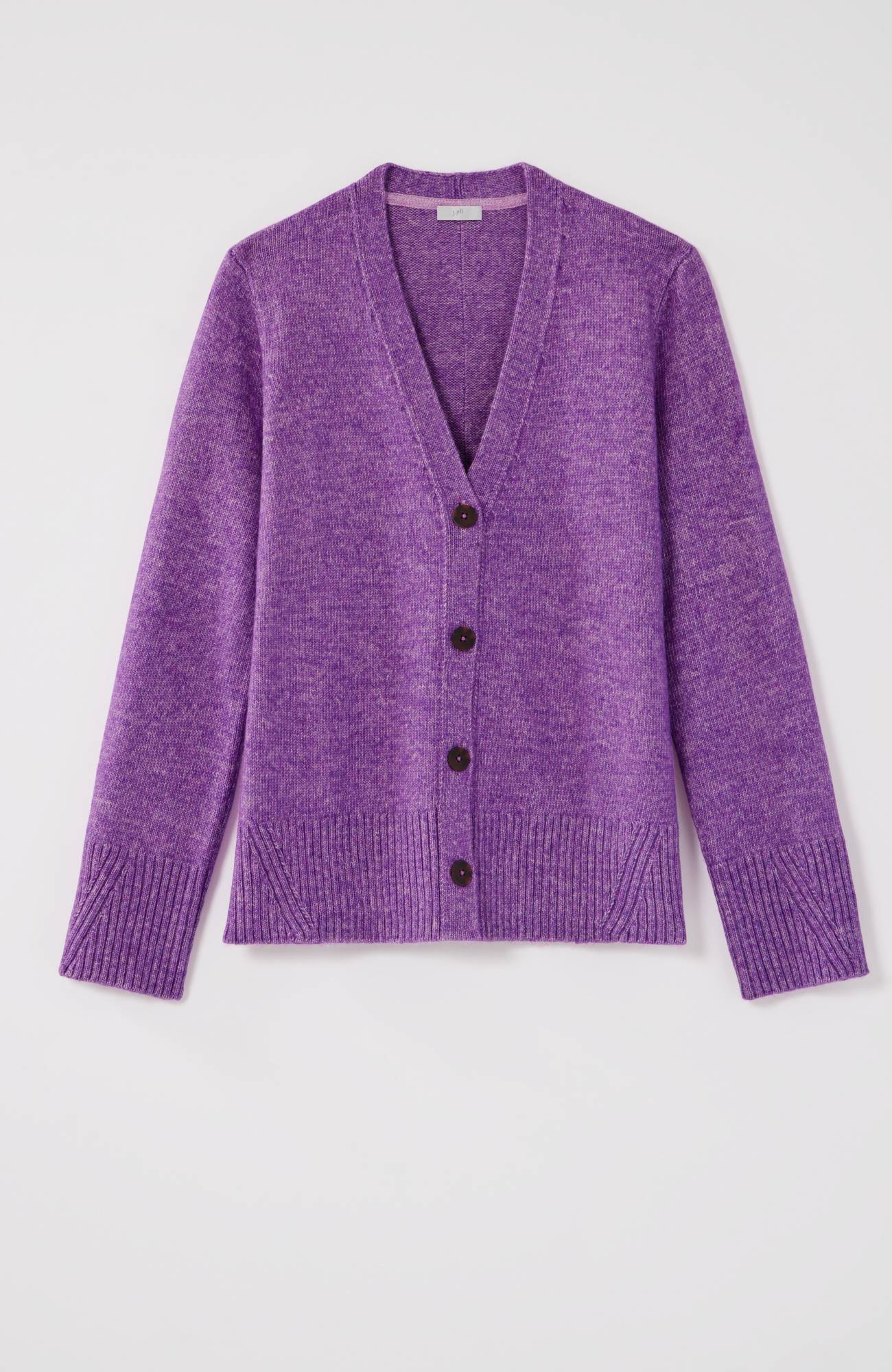 Ribbed-Trim Button-Front Cardi