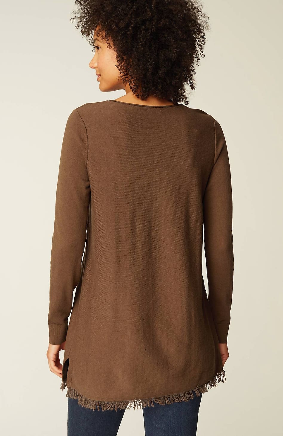 Easy Fringed-Hem V-Neck Tunic