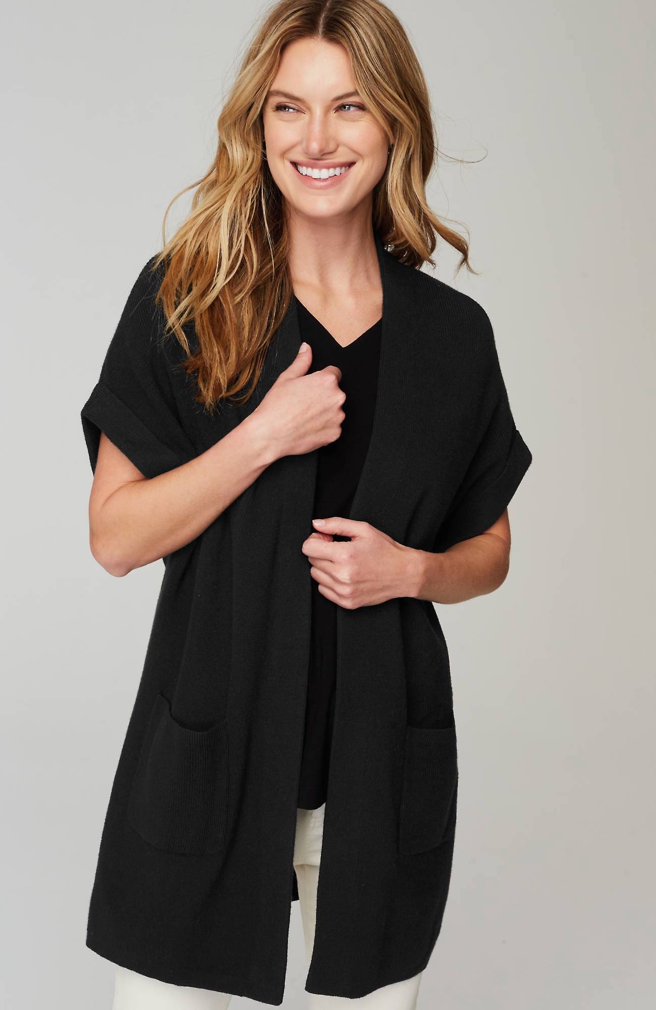 J. Jill Wearever Textured Open-Front Sweater-Vest
