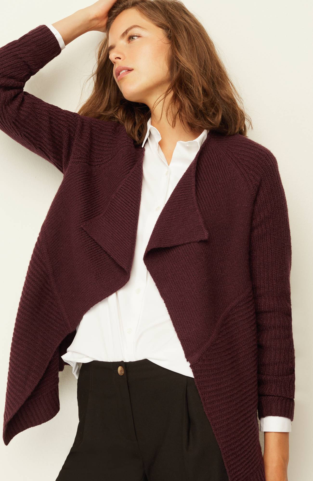 Draped-Front Textured Cardi