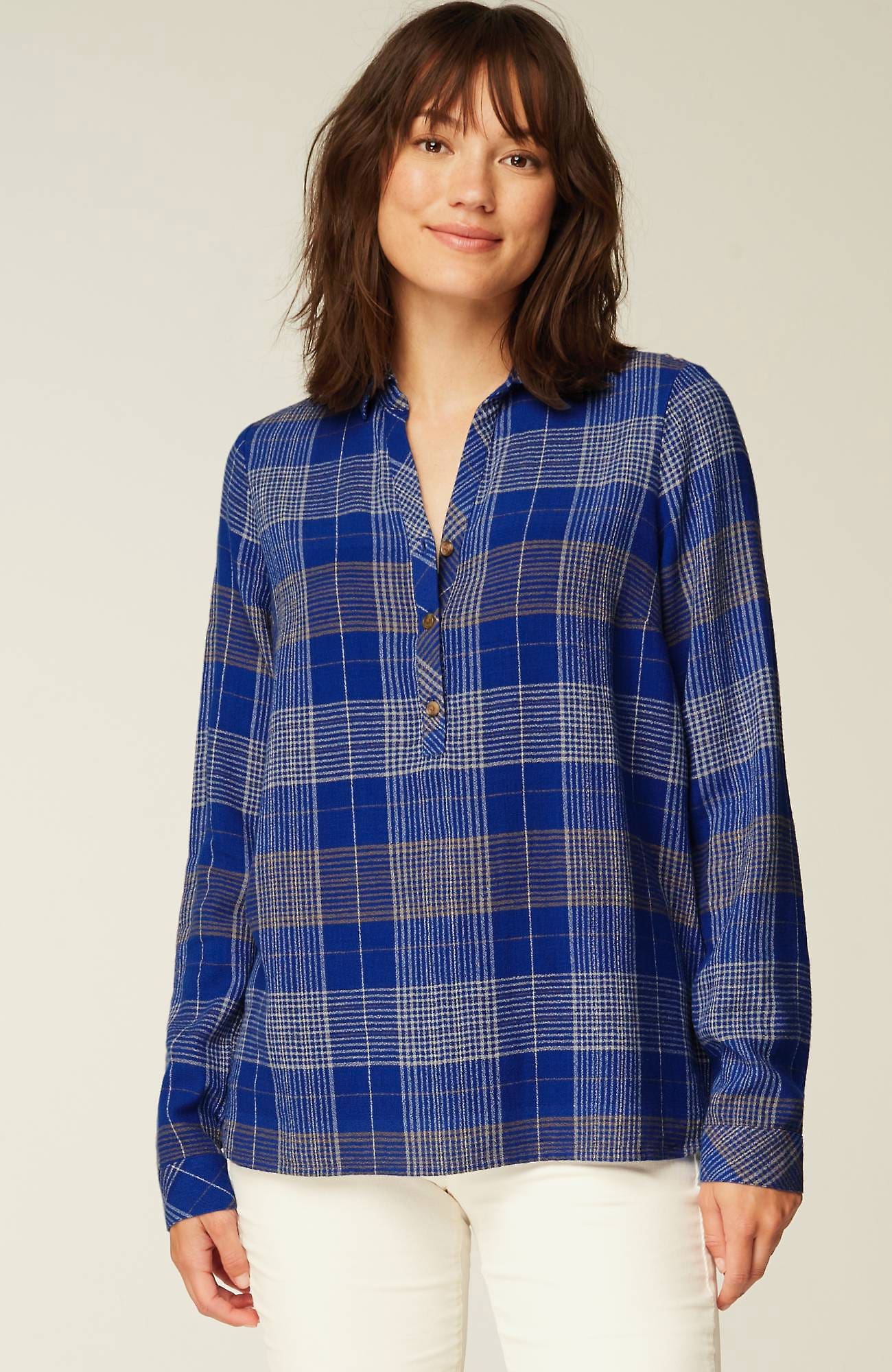 Jjill J.jill Textured Plaid Popover In Oceanic Multi