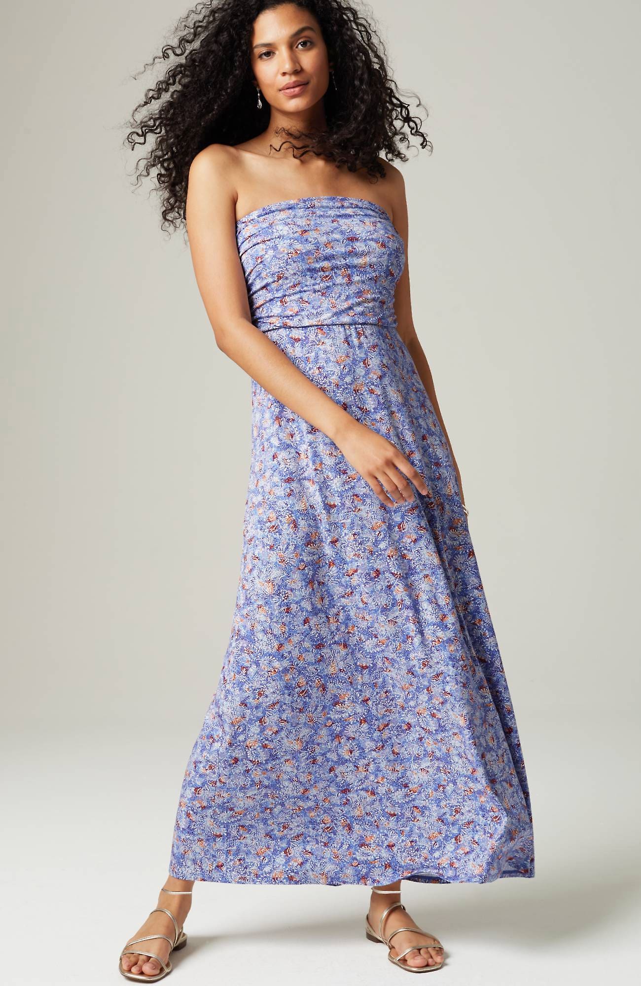 Jjill J.jill Strapless Knit Maxi Dress In Azurite Vibrant Woodblock