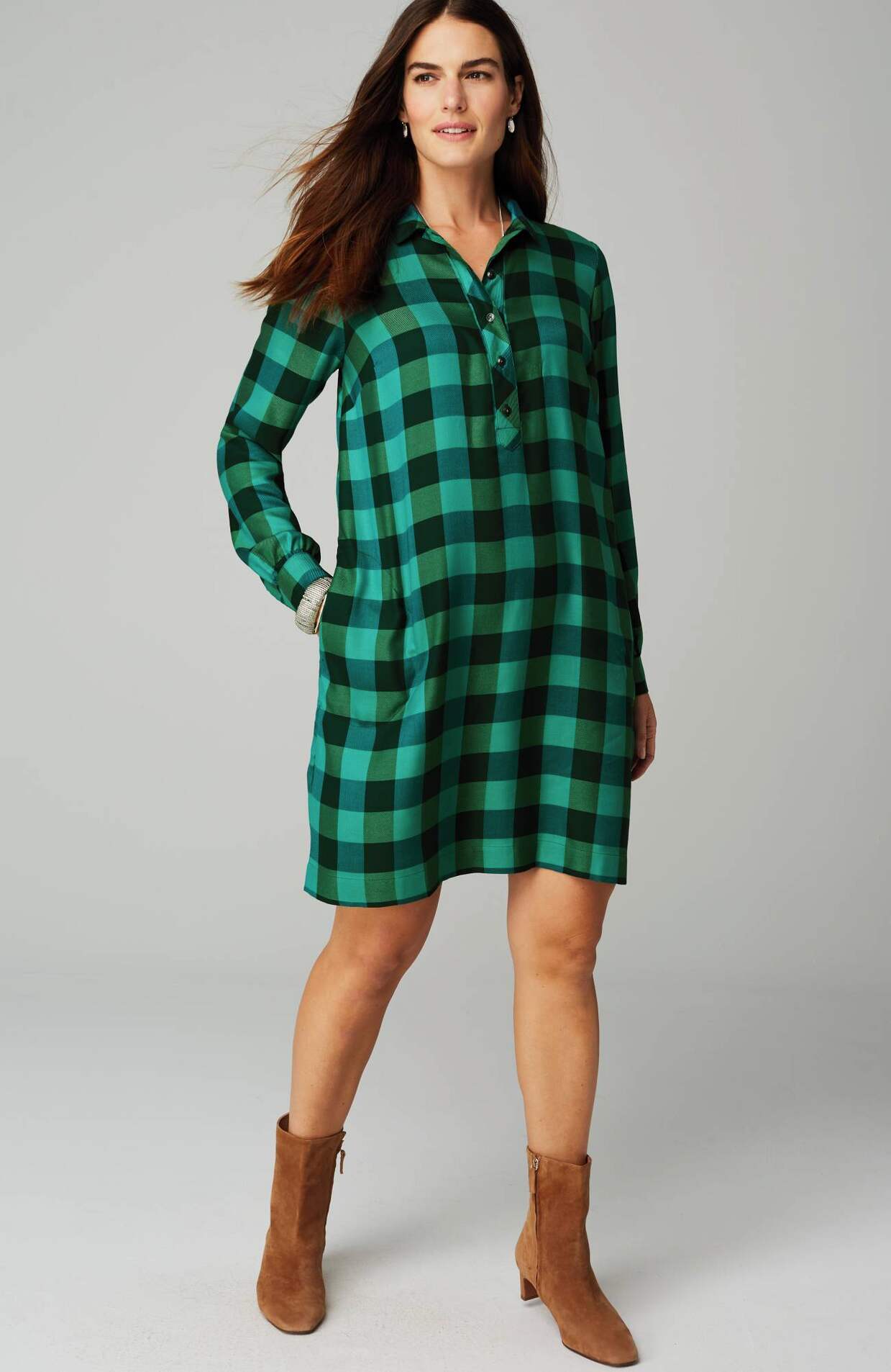 J Jill Dress Womens Medium Plaid Tencil Lyocell