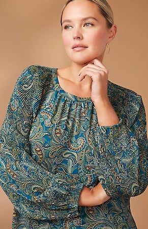 Image for Paisley Pleated-Sleeves Tunic