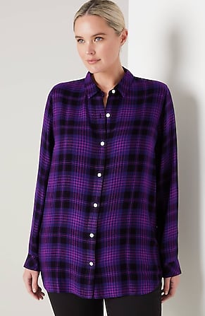 Image for Soft Button-Front Plaid Tunic