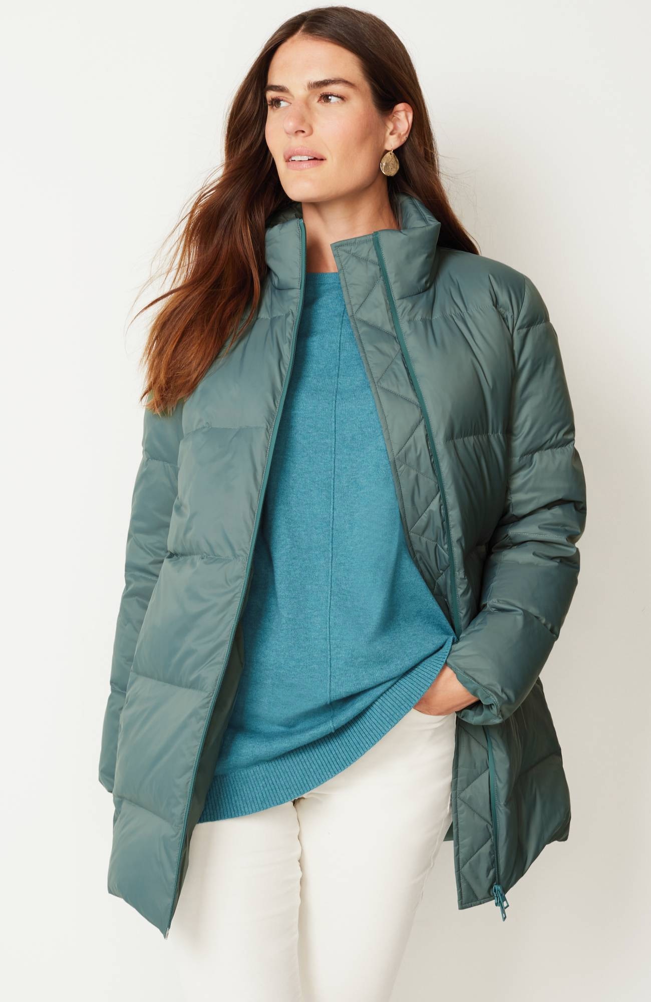 Zip-Front Down Puffer Coat