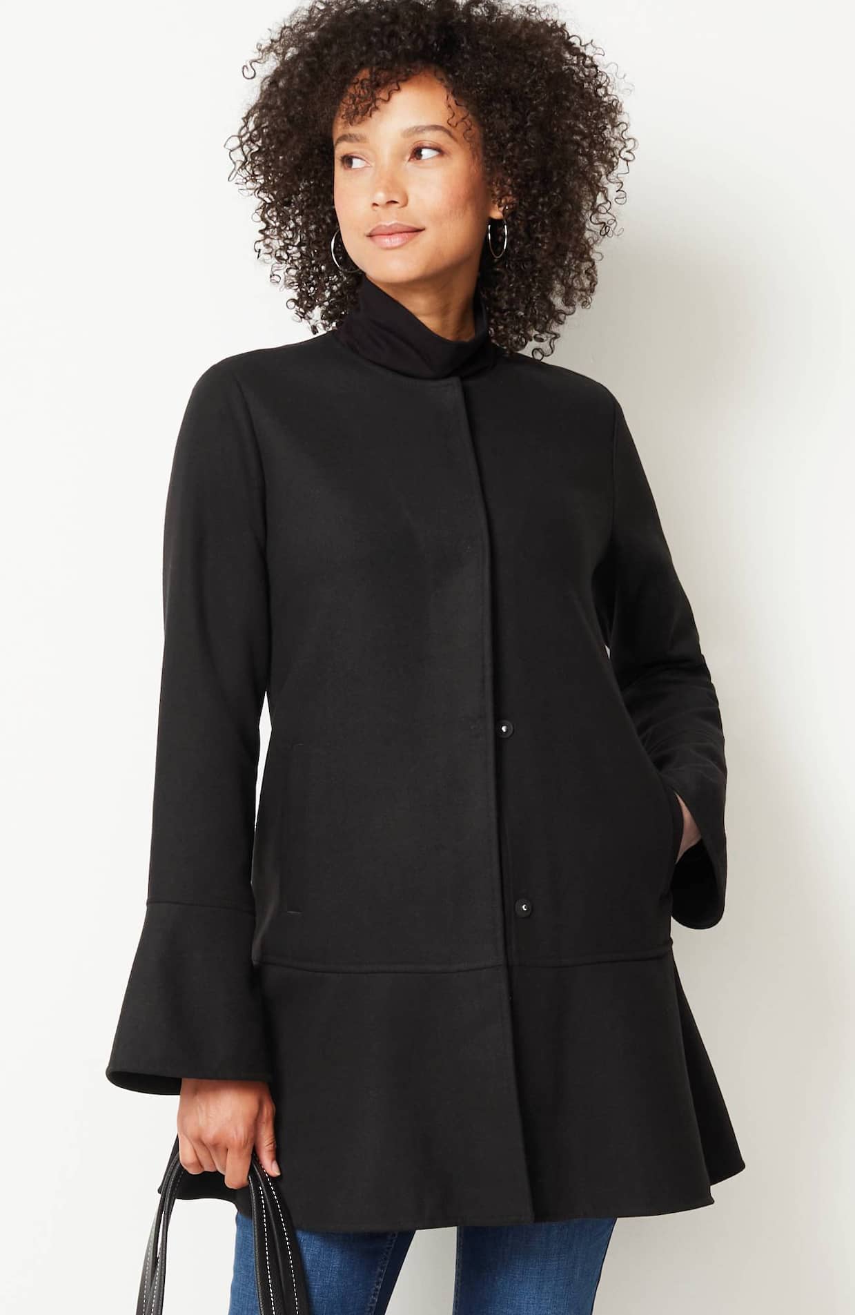 Soft-Brushed Flounce-Hem Jacket