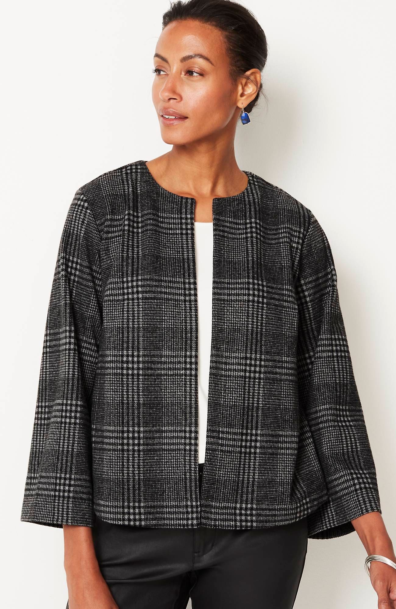 Jjill J.jill Wearever Double-knit Jacquard Cropped Jacket In Black Multi