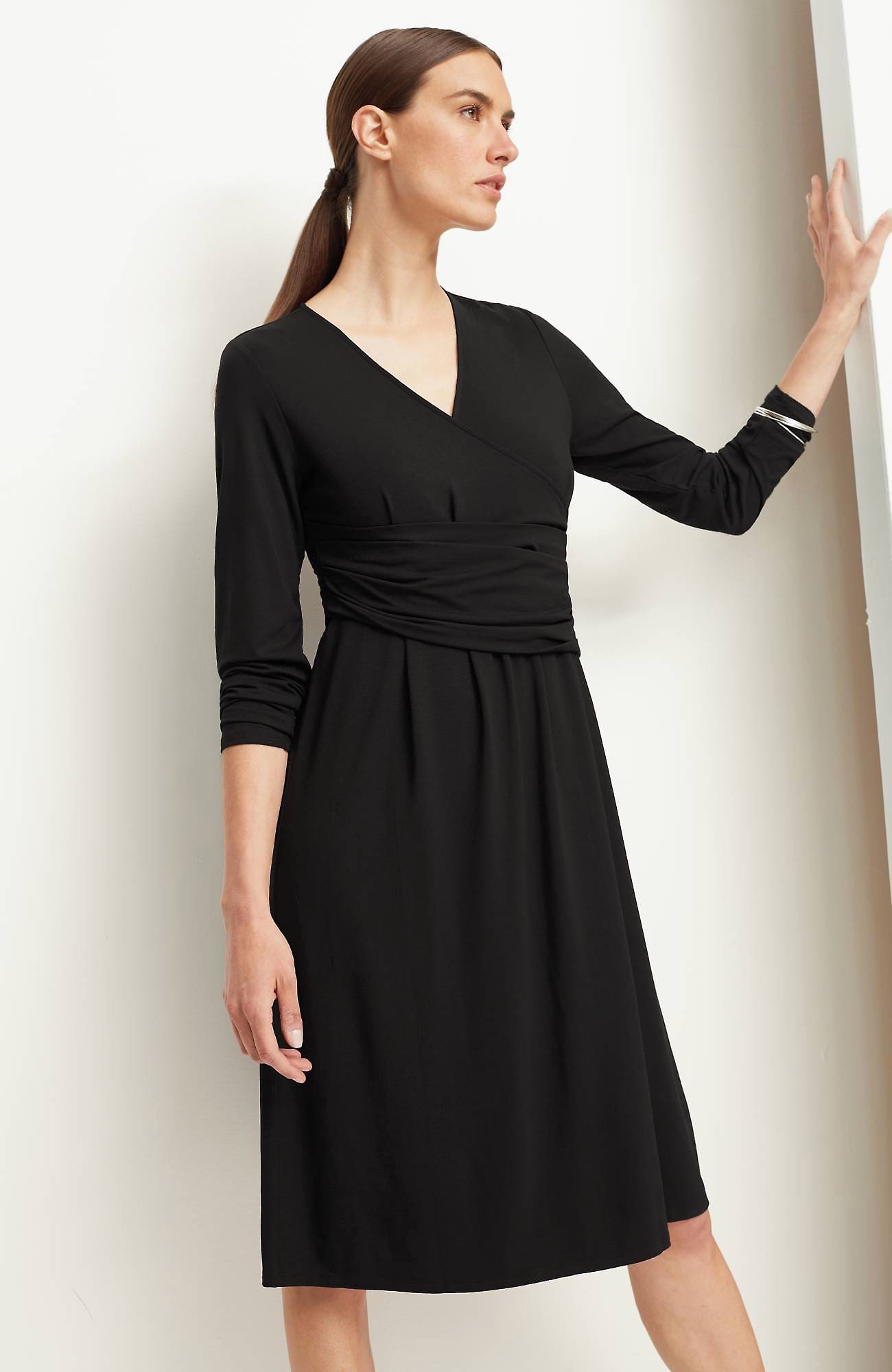 Jjill J.jill Wearever Shirred-waist Dress In Black