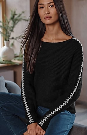 Image for Pure Jill Hand-Stitched Details Boat-Neck Sweater