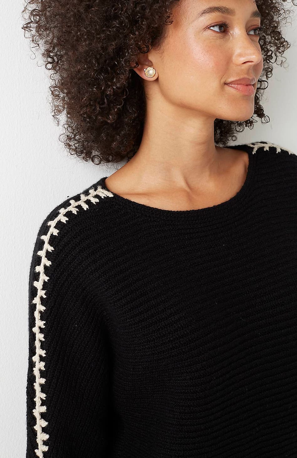 Pure Jill Hand-Stitched Details Boat-Neck Sweater