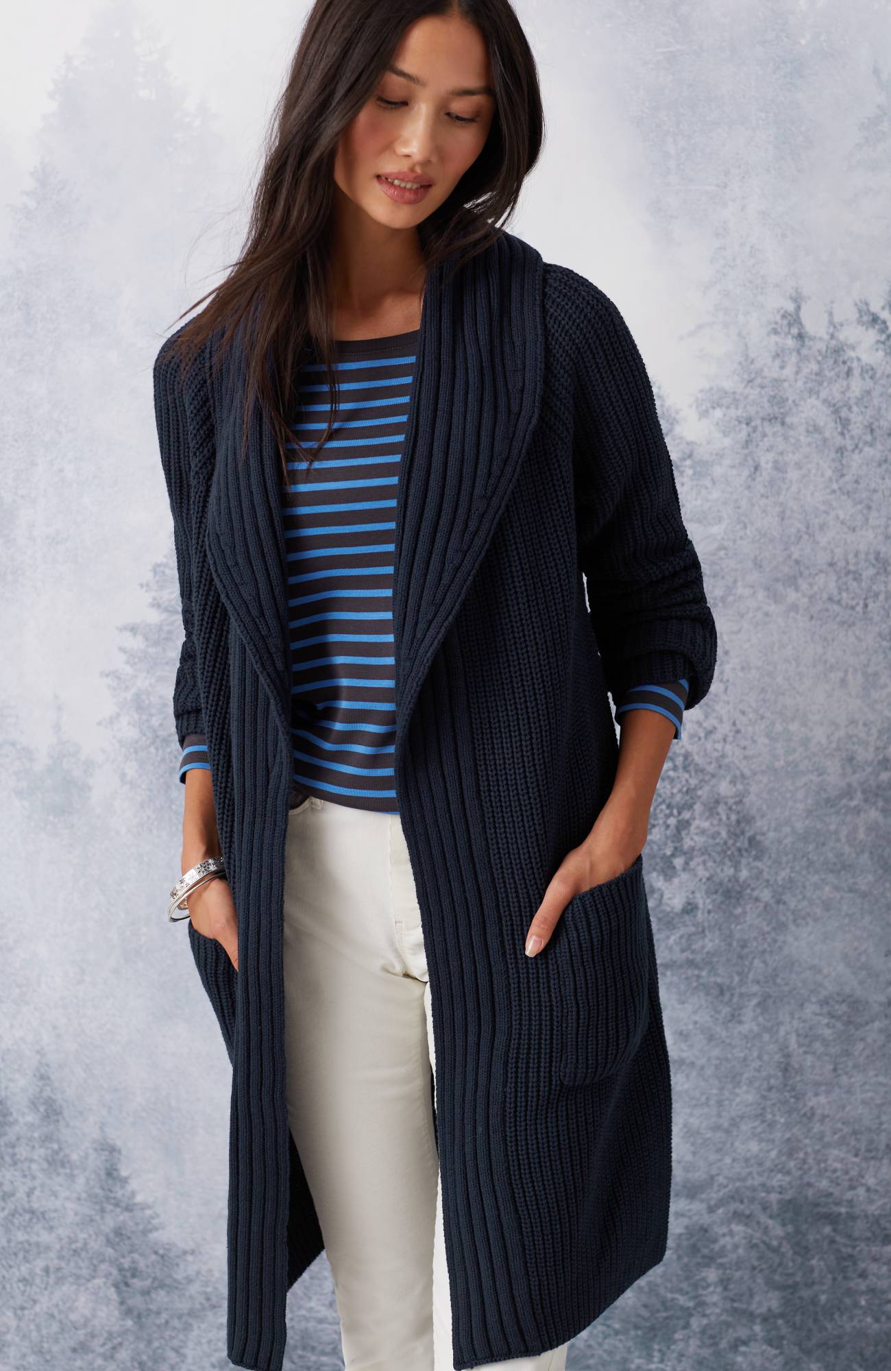 Rib-Textured Open-Front Cardi