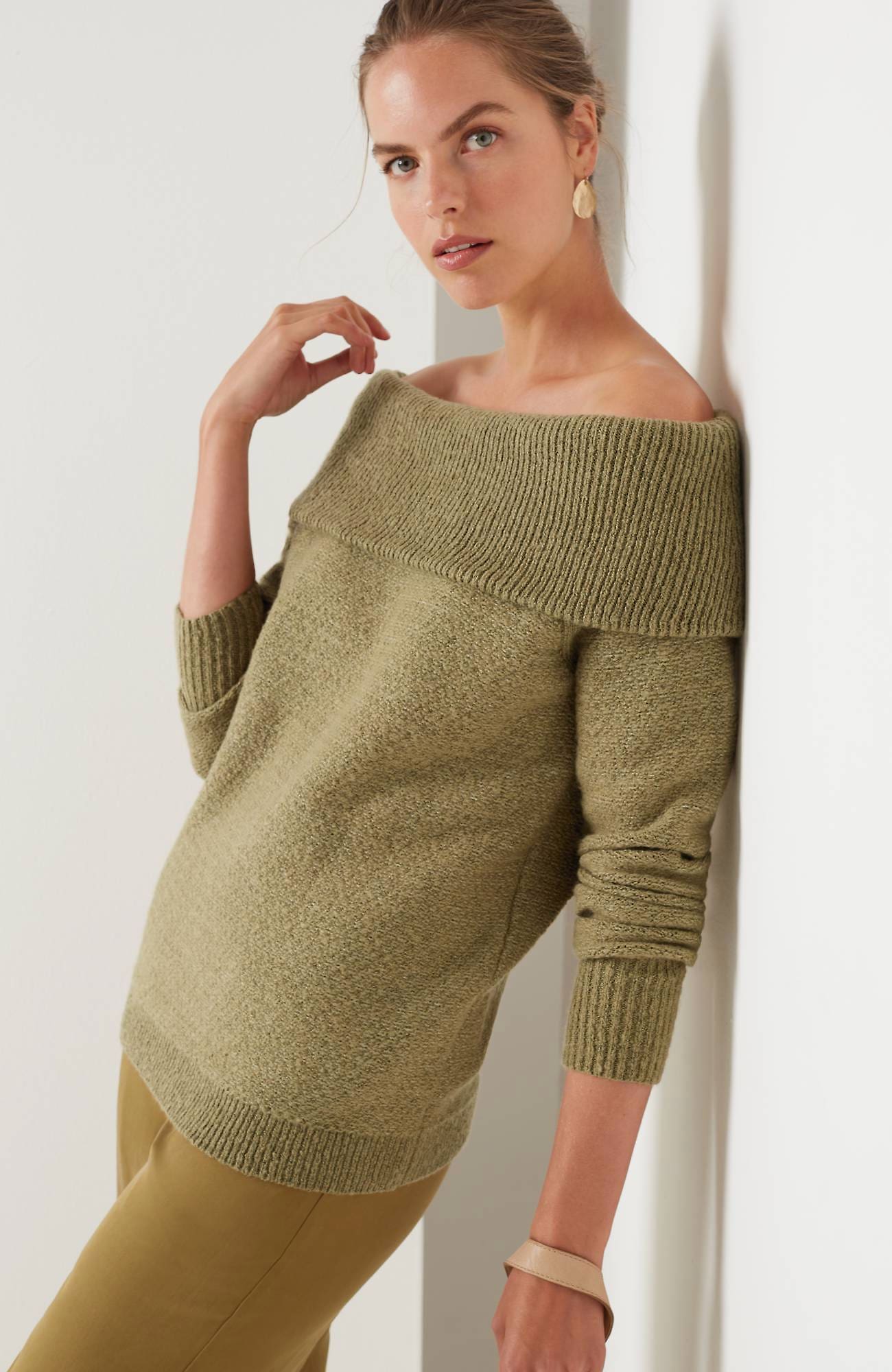 Jjill J.jill Pure Jill Convertible-shoulders Textured Sweater In Ochre Heather