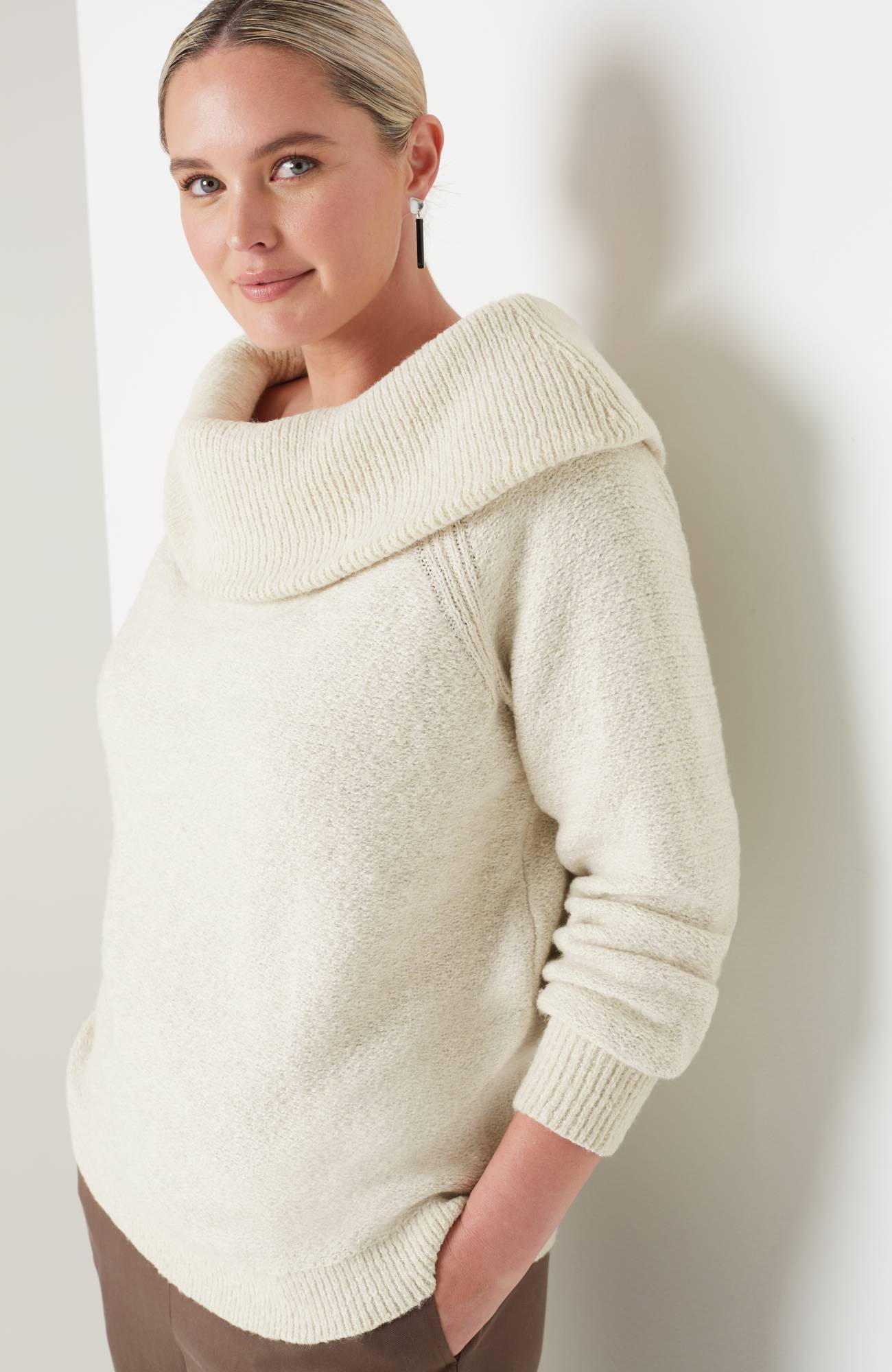 Pure Jill Convertible-Shoulders Textured Sweater
