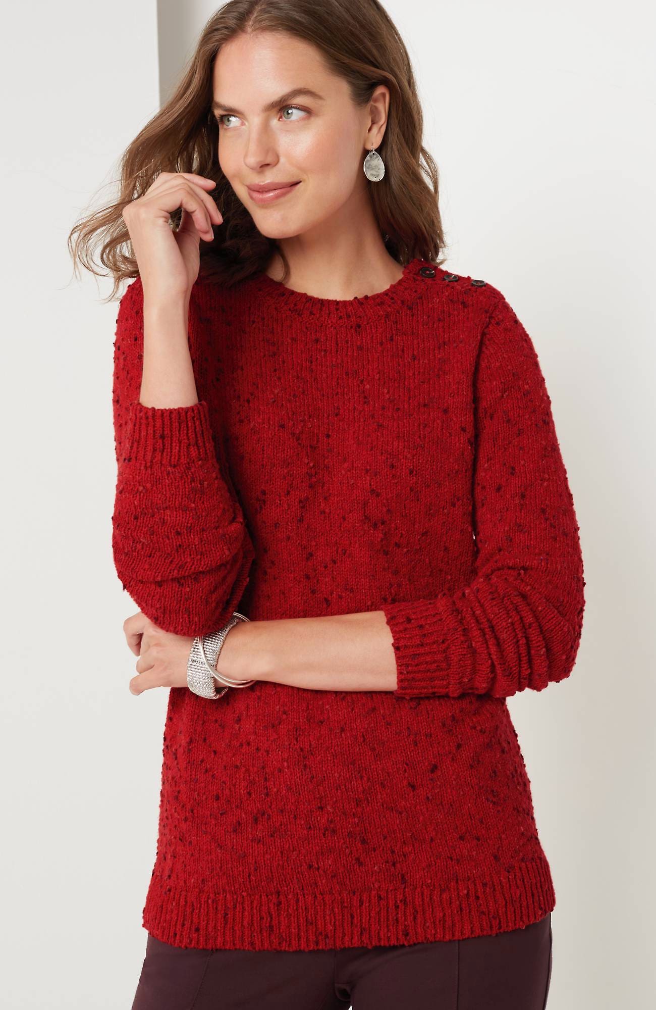Jjill J.jill Buttoned-shoulder Pullover Sweater In Scarlet Multi