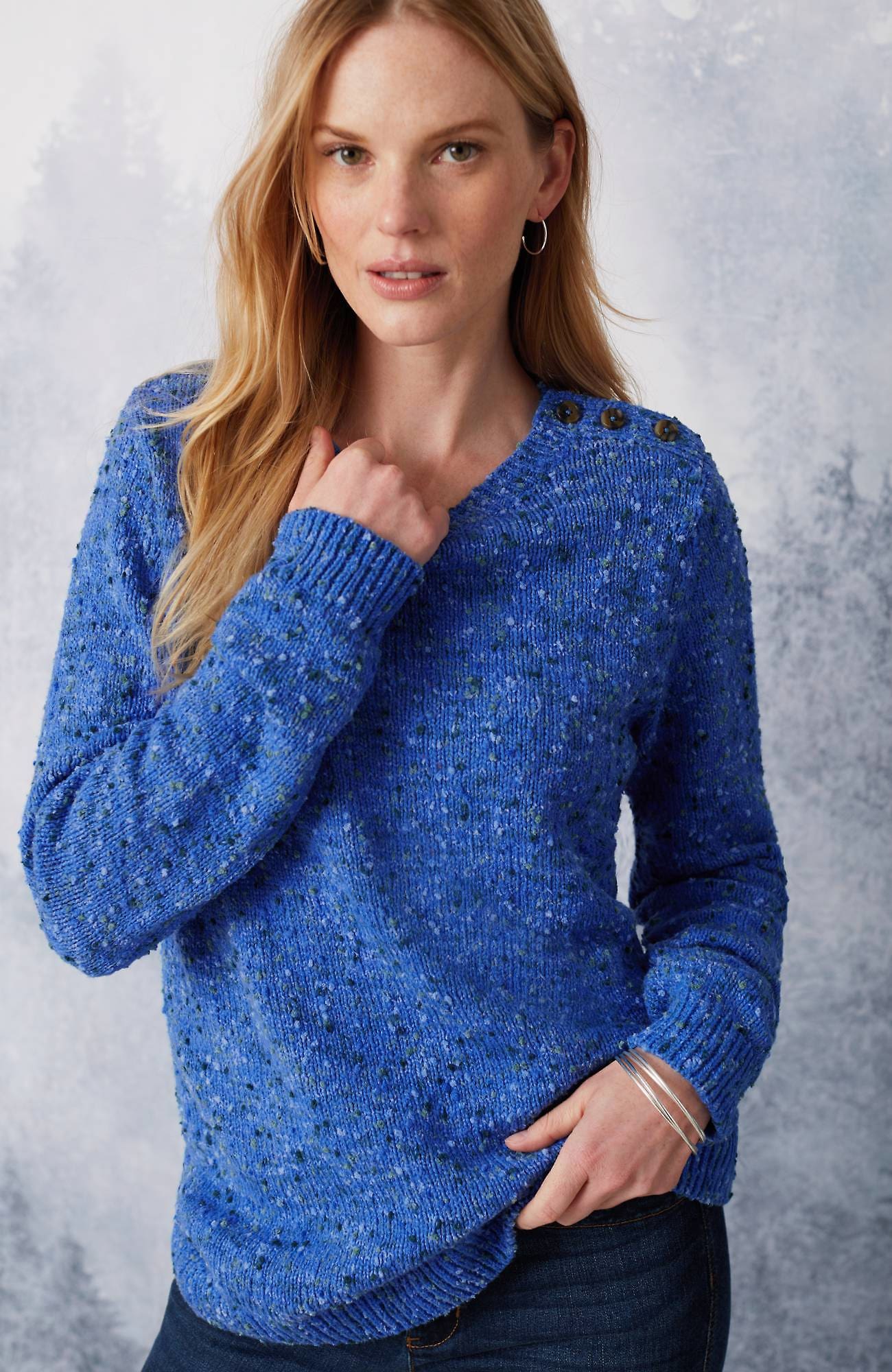 Jjill J.jill Buttoned-shoulder Pullover Sweater In Dark Cobalt