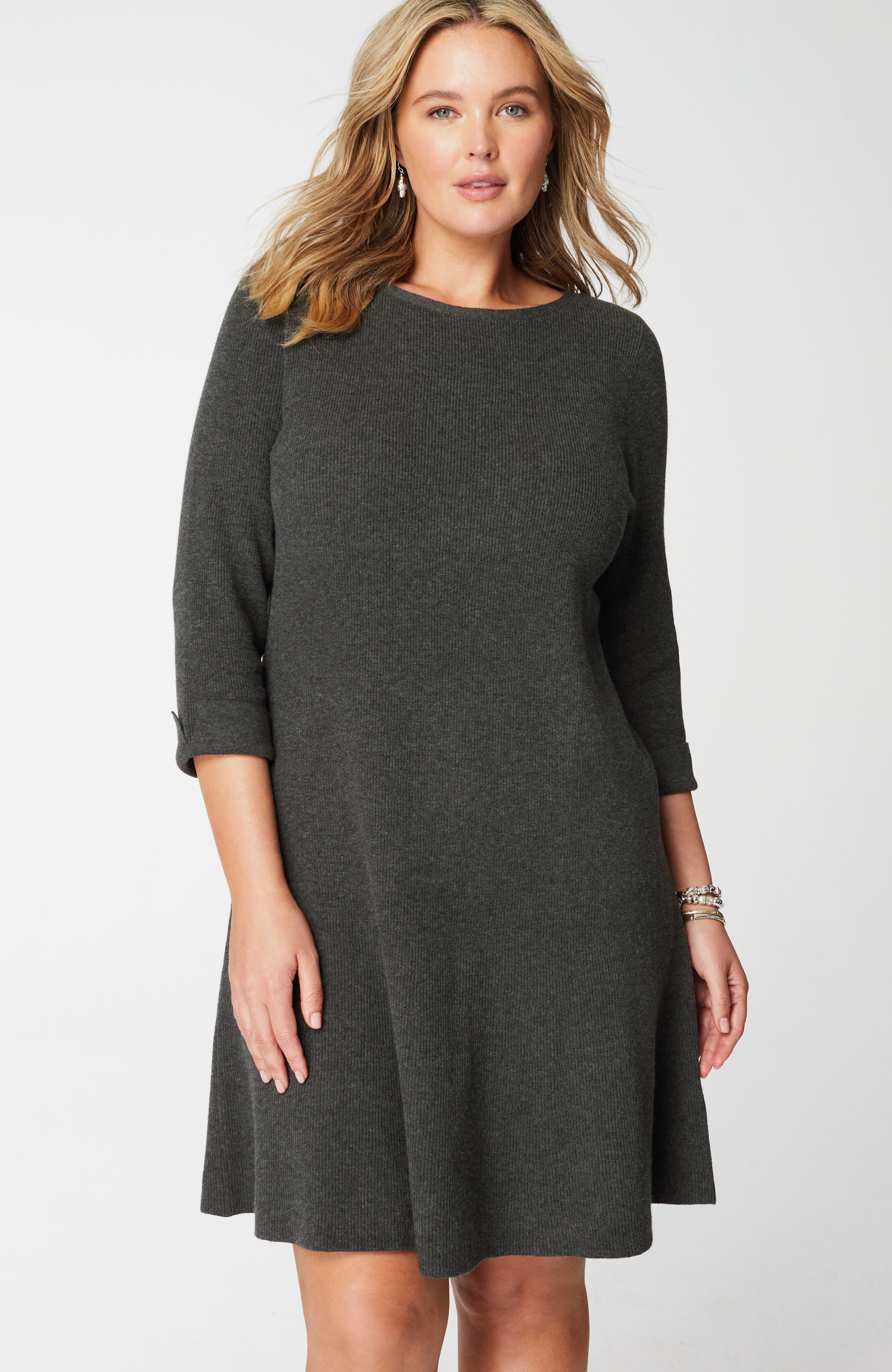 flounced-hem sweater dress